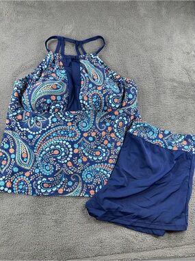 South Point Tankini 2 piece Set Paisley Blue Print NWT